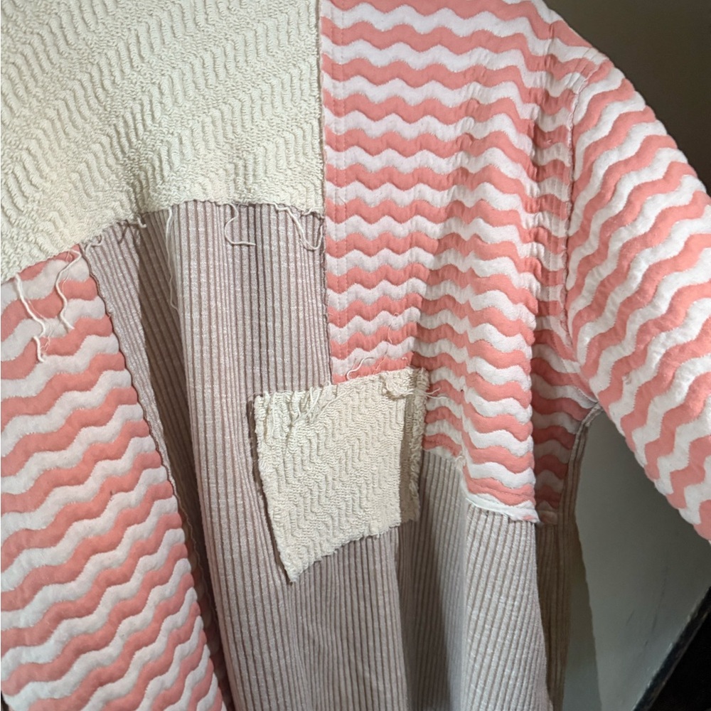 Pol Patchwork Button-Up Sweater - Cream And Pink - image 6